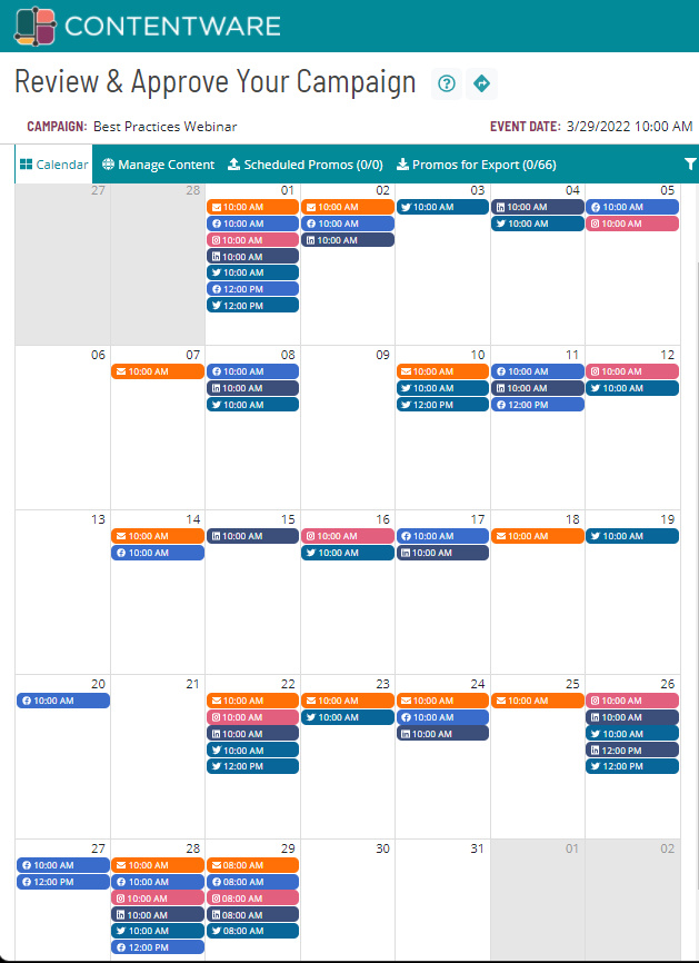 Image of an optimal promotional campaign for a webinar. Webinar Calendar Template