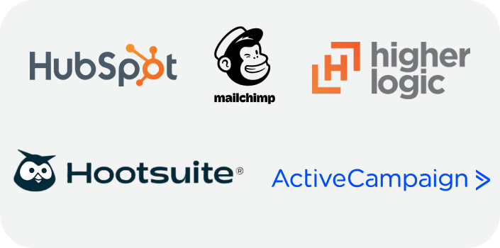 Hubspot, Mailchimp, Highlogic, Hootsuite, and active campaign logos